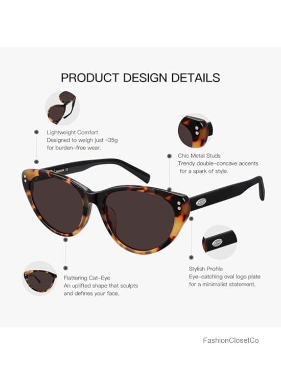 Vintage Cat-Eye Acetate Sunglasses with Metal Rivets UV Protection main image 6
